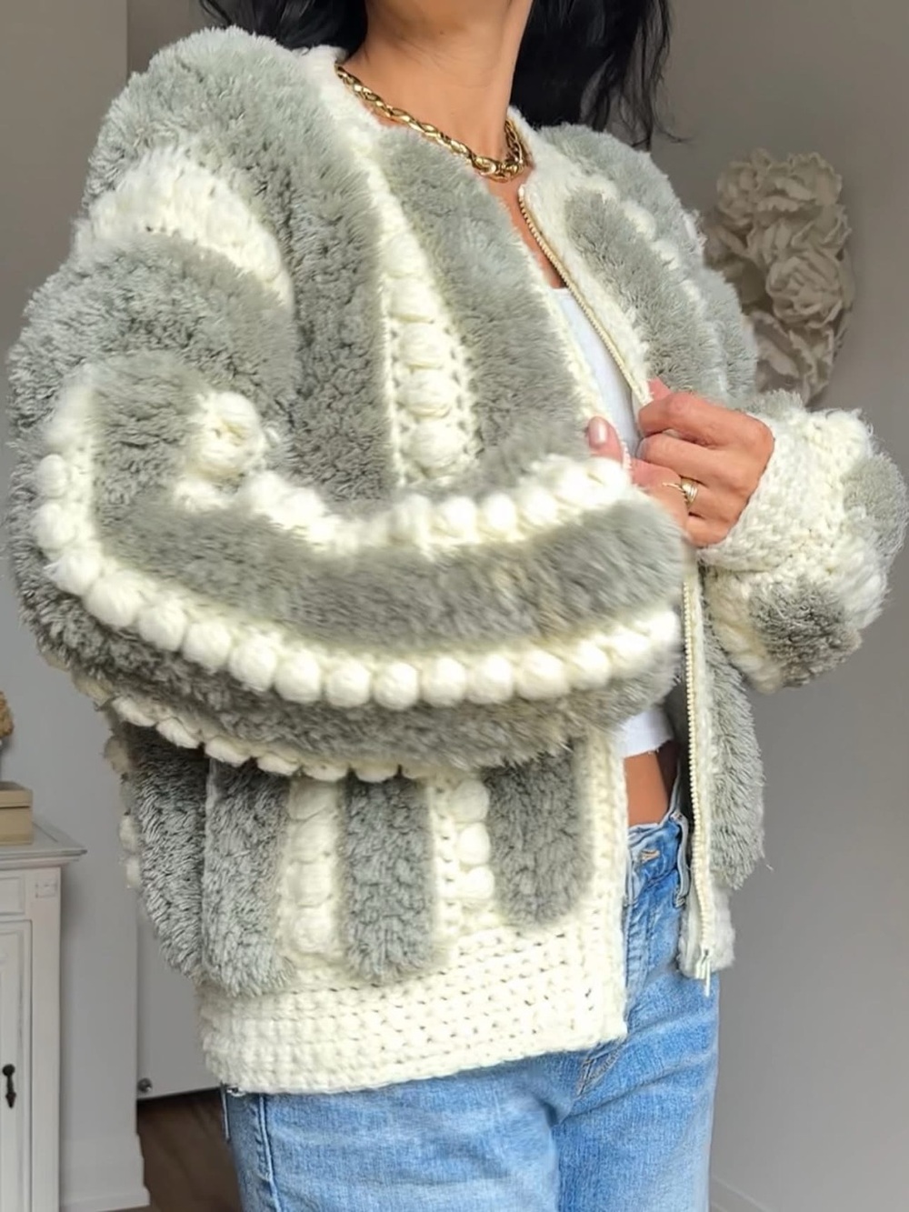 Vintage 70s Sears Chenille Teddy Knit Bomber Jacket